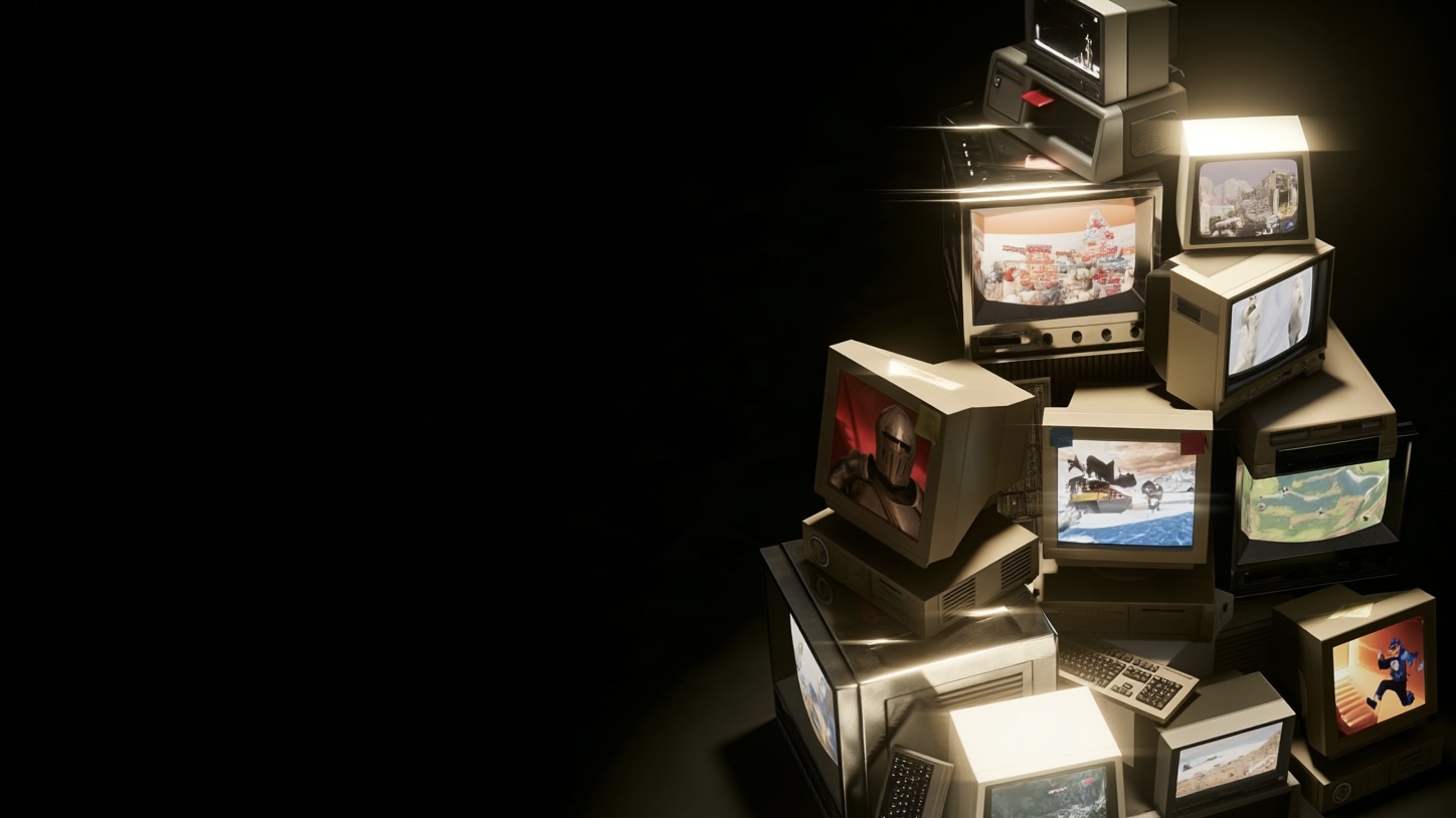 A stack of CRT monitors